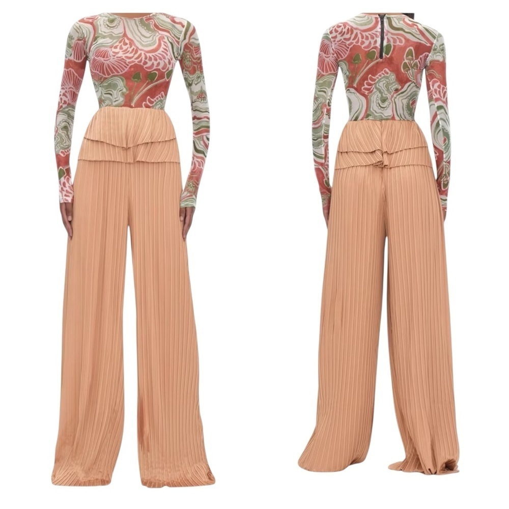 Andrea Iyamah Linea Toffee High Waist Pleated Wide Leg Pants Size Small